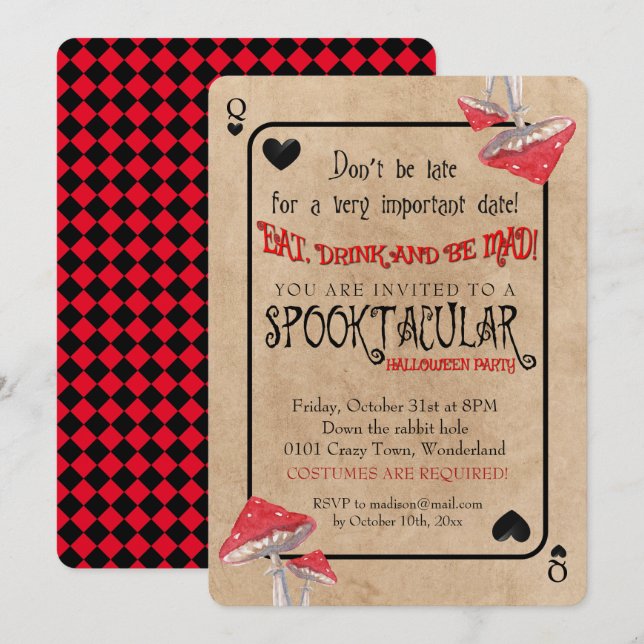 Kartenspielen Crazy Mushrooms Halloween Einladung (Vorne/Hinten)