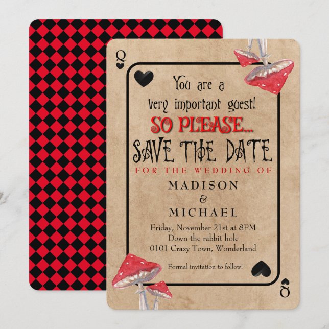 Kartenspielen Crazy Mushrooms Save the Date Einladung (Vorne/Hinten)