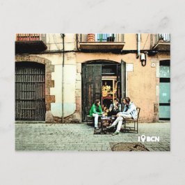 Kartenspielen im Geborenen Viertel von Barcelona Postkarte