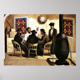 Kartenspieler auf dem Dampfboot, Vintage Malerei Poster