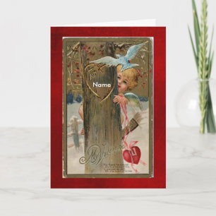 KartenVintager Valentineindruck auf Vorderseite Feiertagskarte