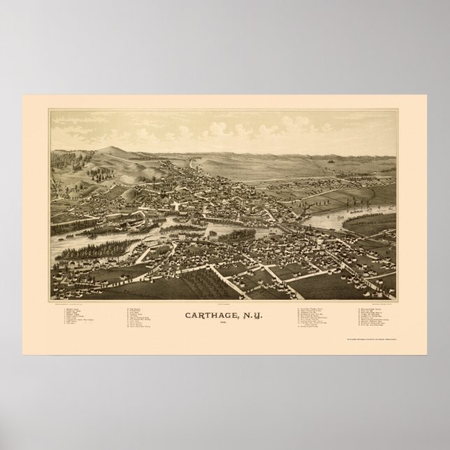 Karthago, NY Panoramablick - 1888 Poster (Vorne)