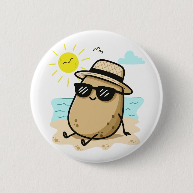 Kartoffel Am Strand Sommer Stimmung Button (Vorderseite)