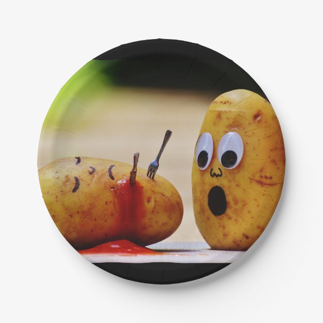 Kartoffel-Ketschup-Mord-Blut-lustiges Pappteller (Vorderseite)