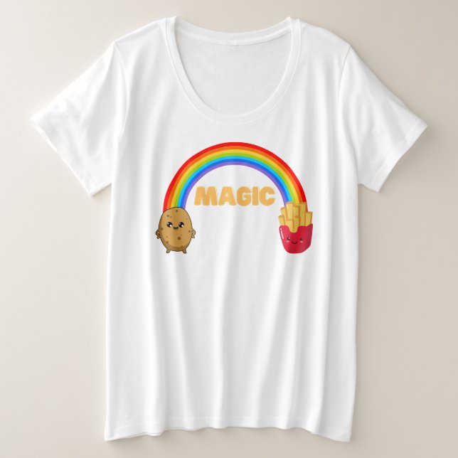 Kartoffeln, die sich mit einem Regenbogen auf Chip Große Größe T-Shirt (Design vorne)