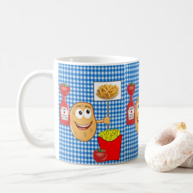 Kartoffeln, Pommes frites, Ketchup Karierte Tasse (Mit Donut)