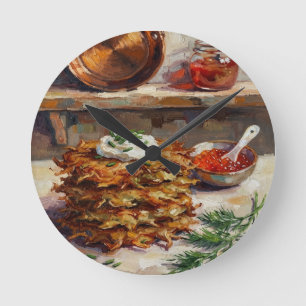 Kartoffelpuffer Küche Stillleben Runde Wanduhr