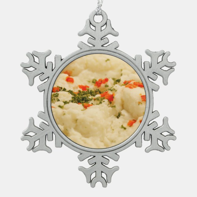 Kartoffelpürees Schneeflocken Zinn-Ornament (Vorderseite)