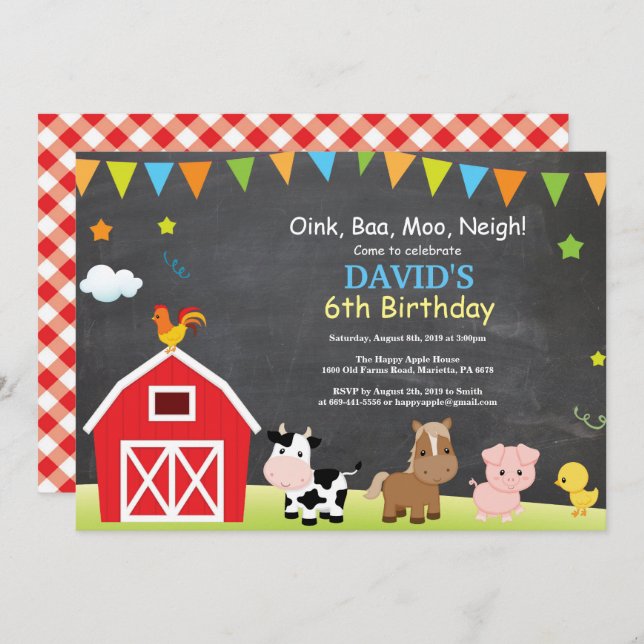 Karton Farm Geburtstag Einladung Barnyard Party (Vorne/Hinten)
