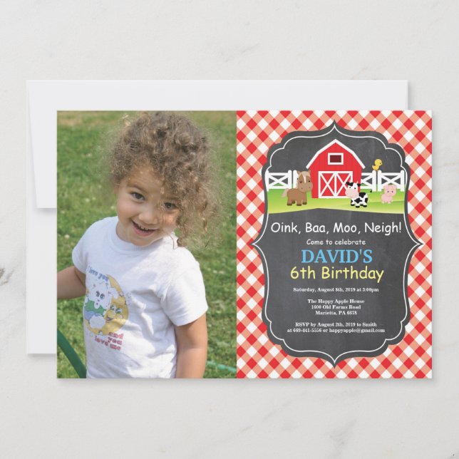Karton Farm Geburtstag Einladung Barnyard Party (Vorderseite)