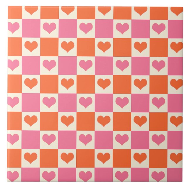 Karton-Herzen in Rosa, Orange und Creme Fliese (Vorderseite)