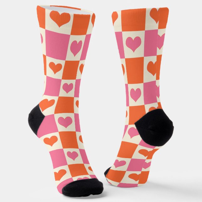 Karton-Herzen in Rosa, Orange und Creme Socken (Gewinkelt)
