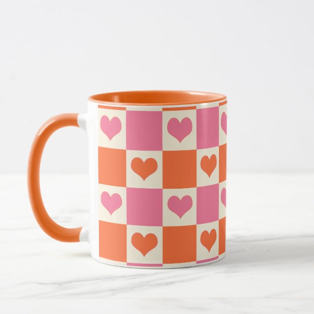 Karton-Herzen in Rosa, Orange und Creme Tasse (Links)