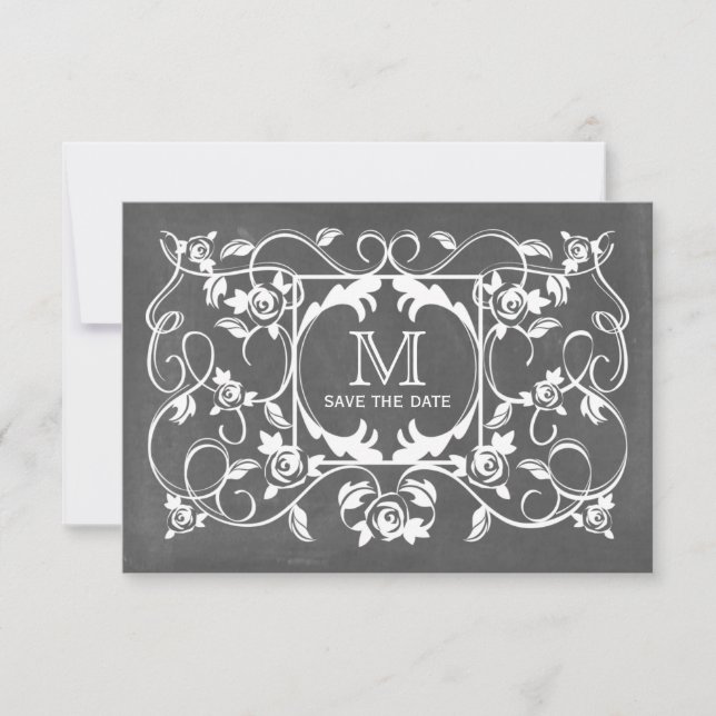 Karton Inspiriert Rose Save the Date Monogramm (Vorderseite)