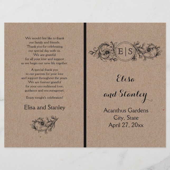 Karton mit Vintagem Blumenrahmen mit Initialen (Vorderseite)