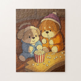 Kartoonhunde Welpen mit Popcorn Puzzle