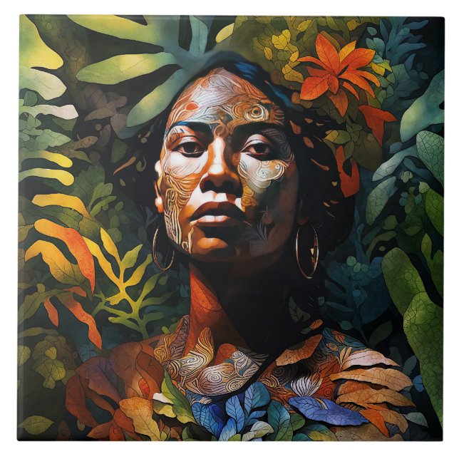 "Karuma" Dschungeltraum - Frauen in Amazonien Fliese (Vorderseite)