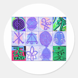 KARUNA REIKI Symbole Vintage Kunst durch GURUs Hän Runder Aufkleber