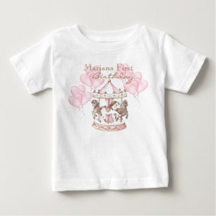 Karussell Ballons Einhorn 1s Mädchen Geburtstagsfe Baby T-shirt