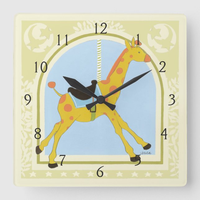 Karussell-Giraffe bis Juni Heidekraut Vess Quadratische Wanduhr (Vorderseite)