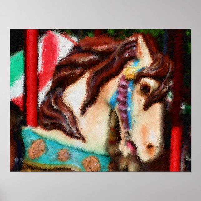 Karussell Horse Impressionist Painting Poster (Vorne)