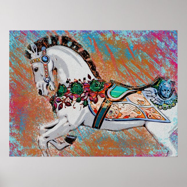 Karussell Horse Poster - farbenfrohe Kunst drucken (Vorne)