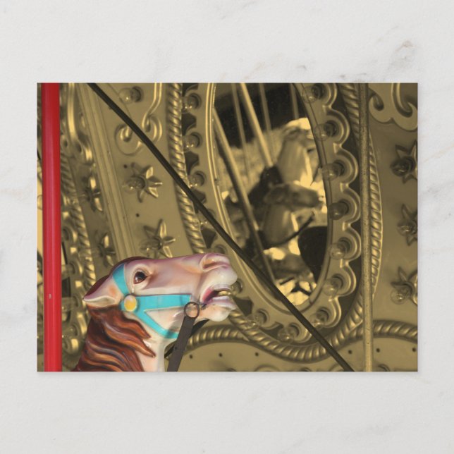 Karussell-Pferd auf Sepia-Postkarte Postkarte (Vorderseite)