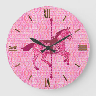 Karussell Pferd - Fuchsia Pink Große Wanduhr