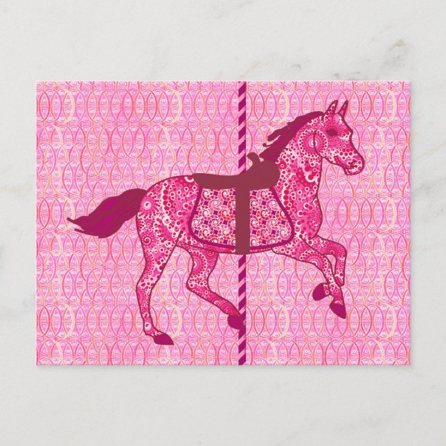 Karussell Pferd - Fuchsia Pink Postkarte (Vorderseite)