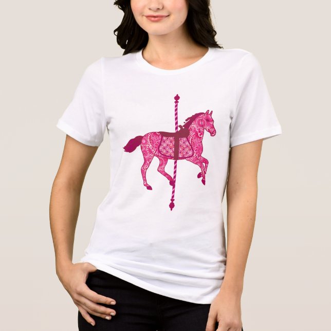 Karussell Pferd - Fuchsia Pink Tri-Blend Shirt (Vorderseite)