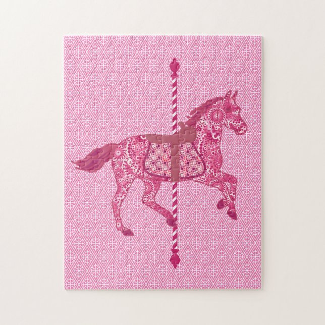 Karussell Pferd, Fuchsia und Light Pink Puzzle (Vertikal)