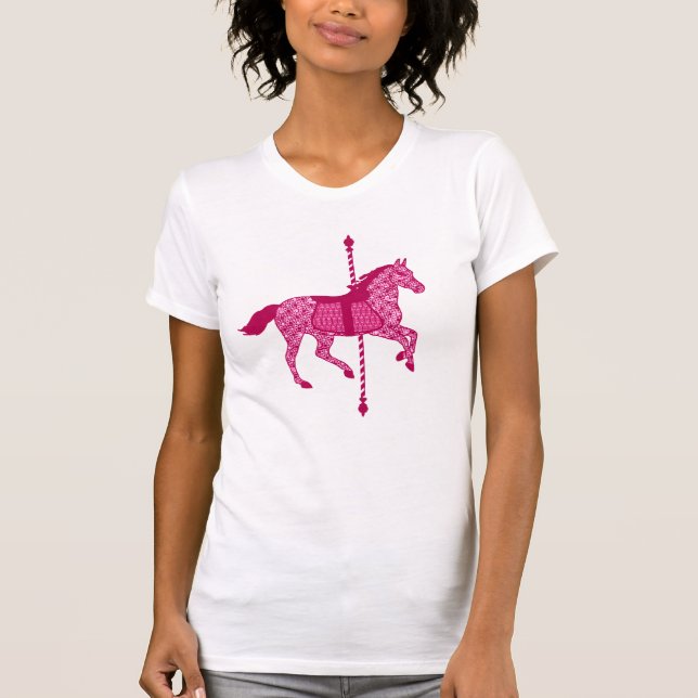 Karussell Pferd in Fuchsia Pink und Burgund T-Shirt (Vorderseite)