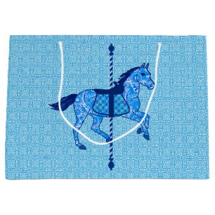Karussell-Pferd - Kobalt-und Himmel-Blau Große Geschenktüte