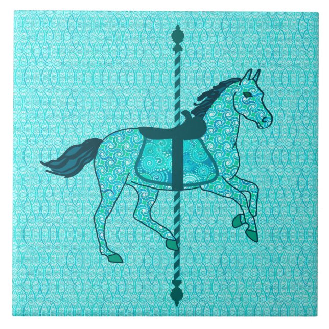Karussell Pferd - Türkis und Aqua Fliese (Vorderseite)