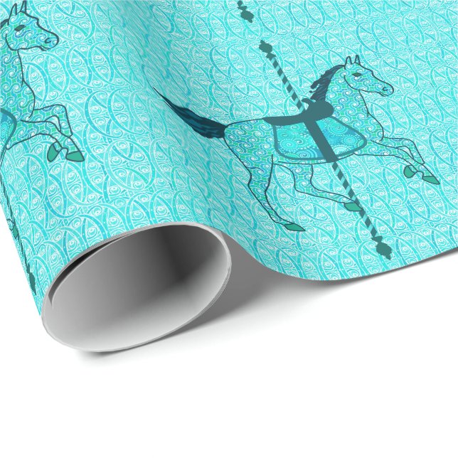 Karussell Pferd - Türkis und Aqua Geschenkpapier (Rolleneckpunkt)