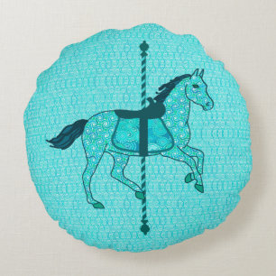 Karussell Pferd - Türkis und Aqua Rundes Kissen