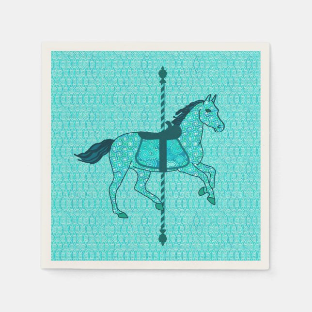 Karussell Pferd - Türkis und Aqua Serviette (Vorderseite)