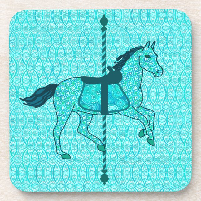 Karussell Pferd - Türkis und Aqua Untersetzer (Vorderseite)