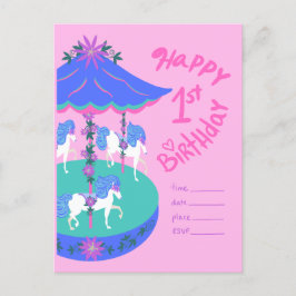 Karussell Pferde 1. Geburtstag Postkarte