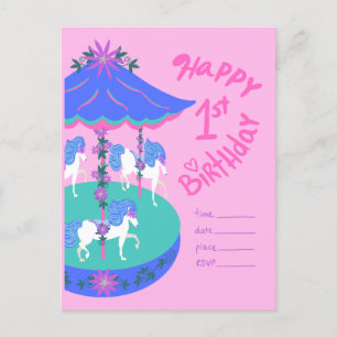 Karussell Pferde 1. Geburtstag Postkarte