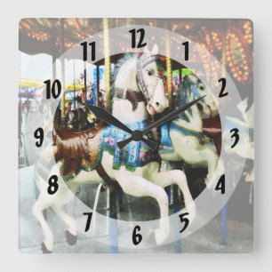 Karussell-Pferde Quadratische Wanduhr