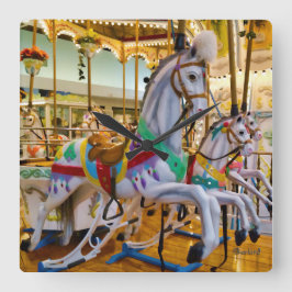Karussell Pferde Quadratische Wanduhr