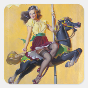 Karussell Pin Up Quadratischer Aufkleber