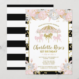 Karussell Rosa und Gold Erstgeburt Einladung