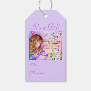 Karussell-Träume Es ist ein Mädchen! Lila Geschenk Geschenkanhänger