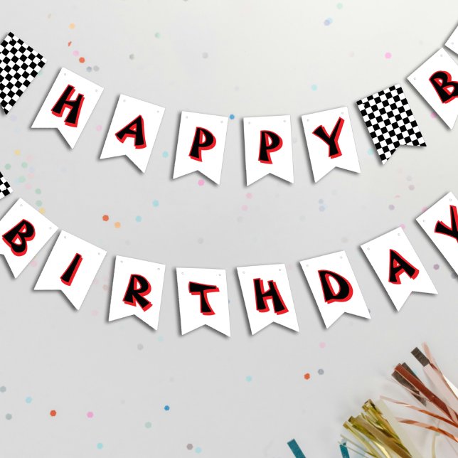 Karussell zum Geburtstag des Rennwagens Wimpelkette (Checkered Flag Race Car Happy Birthday
)