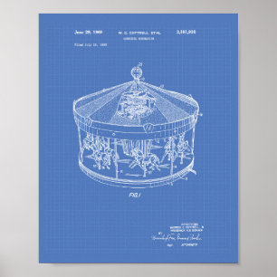 Karussellmechanismus 1965 Patentart Blueprint Poster