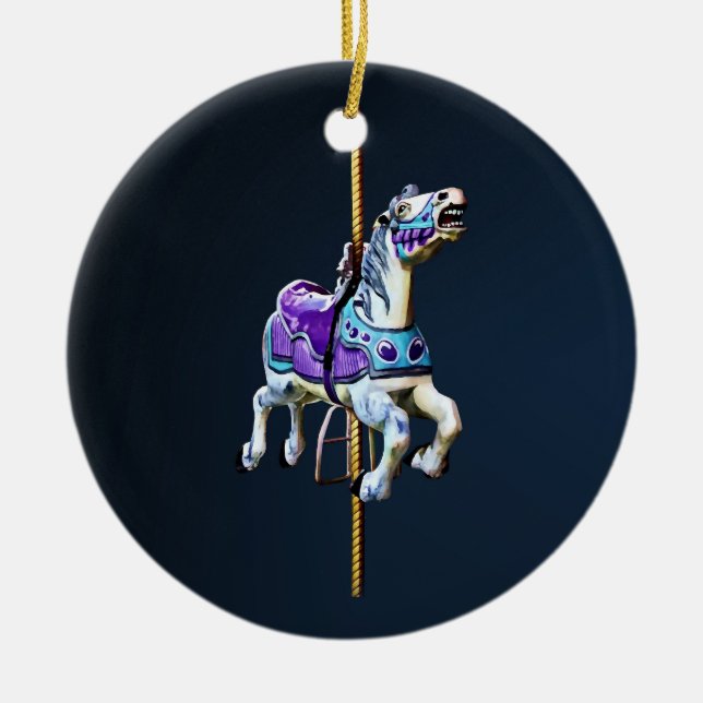 Karussellpferd in Lavender und Blau Keramik Ornament (Vorne)