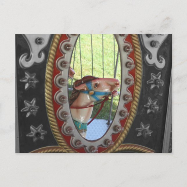 Karussellpferd in Mirror Schwarz-weiß Postkarte (Vorderseite)