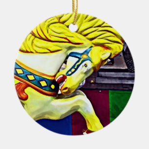 Karussellpferd mit gelber Mähne Keramik Ornament